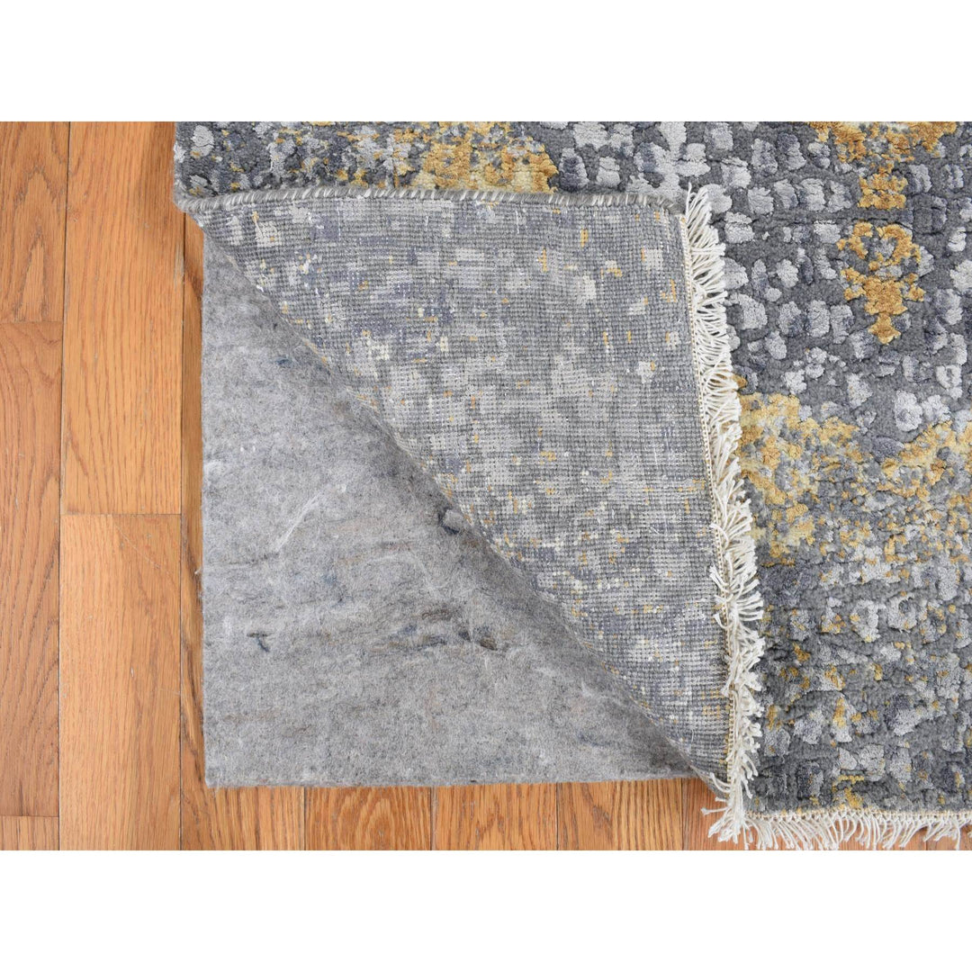 3'2" x 10'0" New Hand Knotted Grey Wool & Silk Runner Oriental Rug - MOA10278052