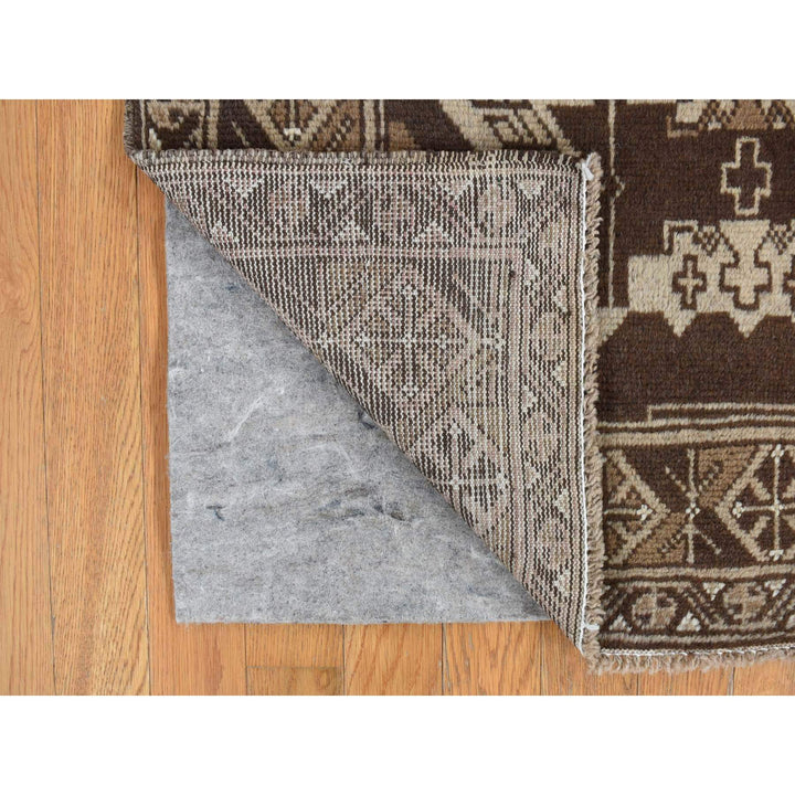 3'2" x 6'1" Vintage Hand Knotted Brown Wool Runner Oriental Rug - MOA10278054
