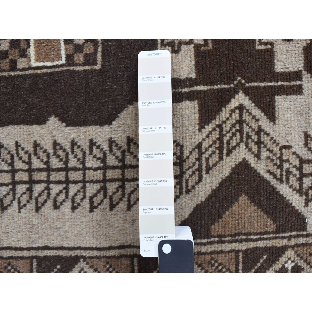 3'2" x 6'1" Vintage Hand Knotted Brown Wool Runner Oriental Rug - MOA10278054