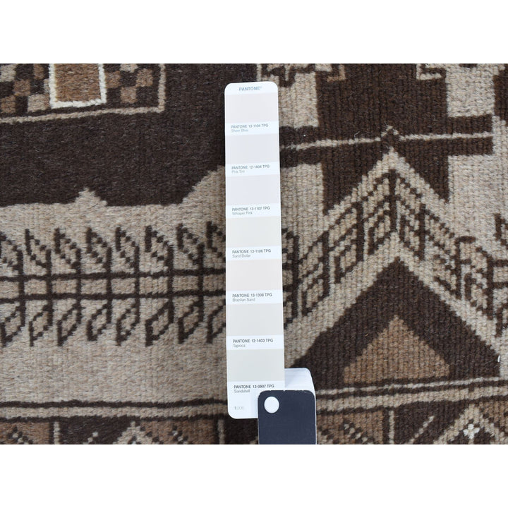 3'2" x 6'1" Vintage Hand Knotted Brown Wool Runner Oriental Rug - MOA10278054