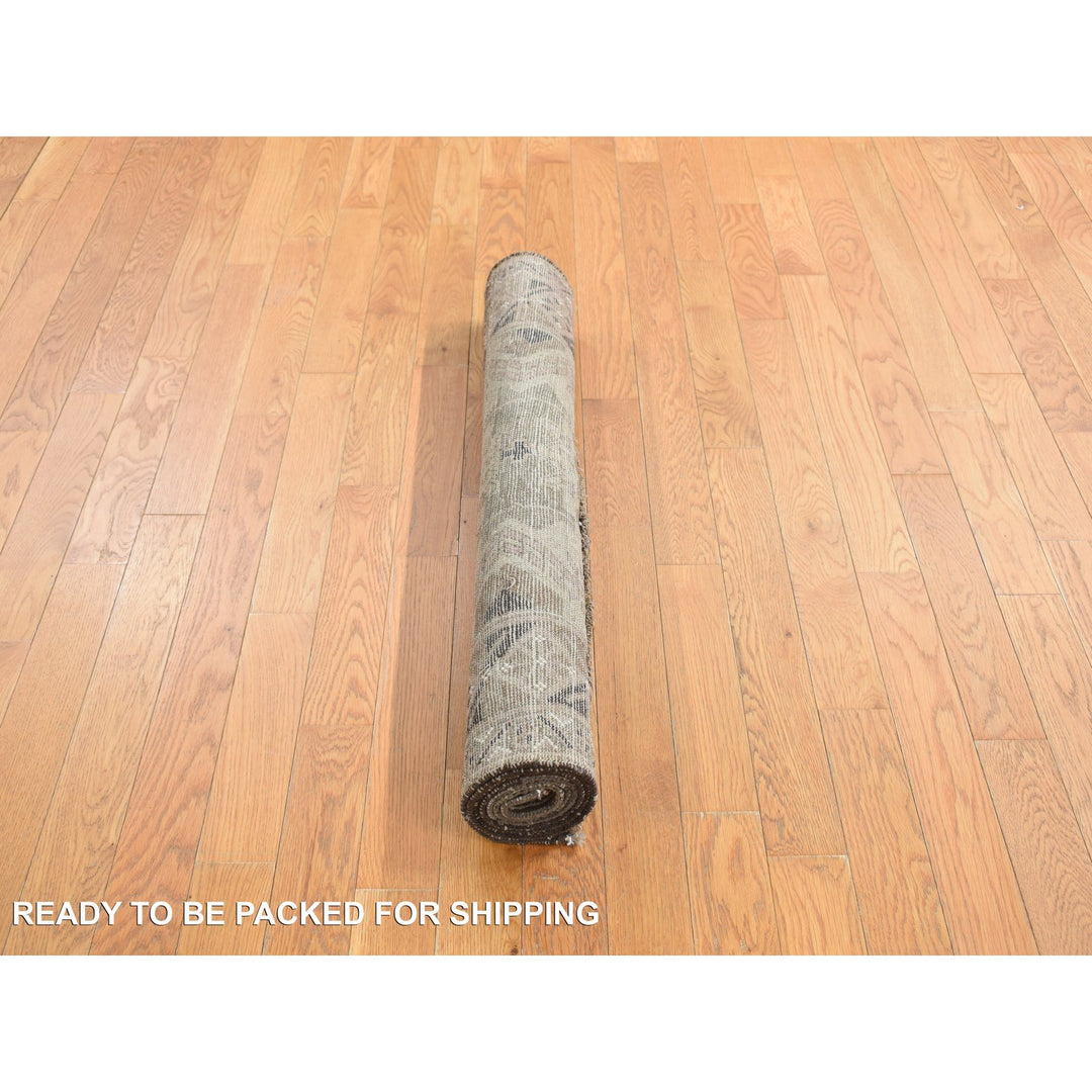 3'2" x 6'1" Vintage Hand Knotted Brown Wool Runner Oriental Rug - MOA10278054