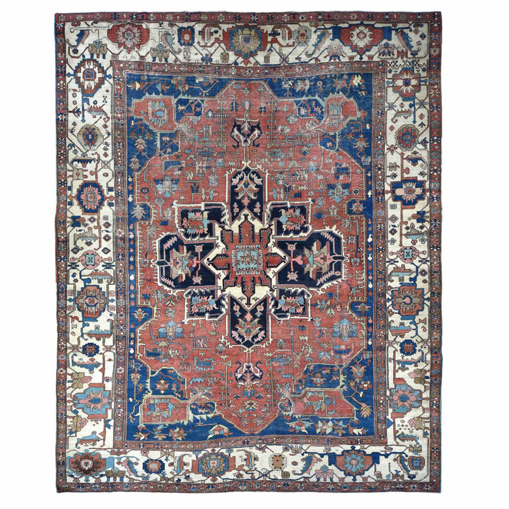 11'3" x 15'3" Vintage Hand Knotted Red Wool Rectangle Oriental Rug - MOA10278057