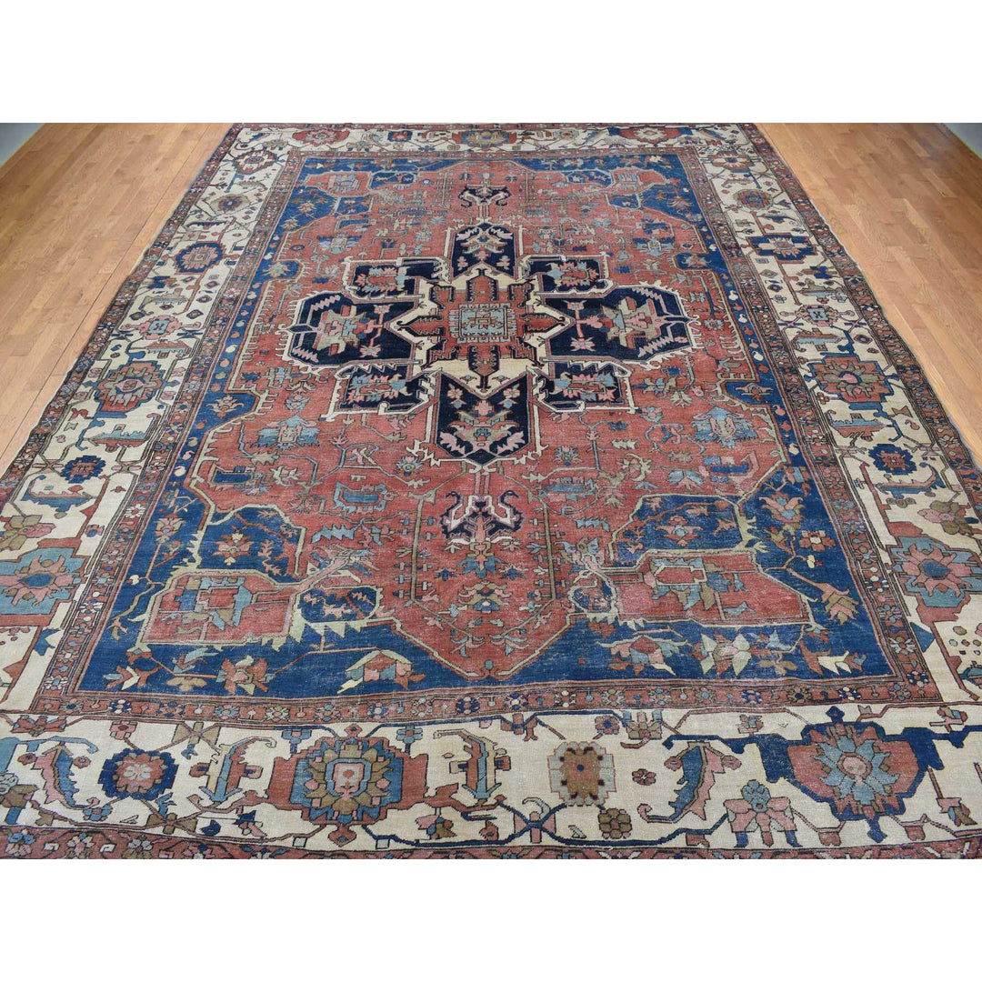 11'3" x 15'3" Vintage Hand Knotted Red Wool Rectangle Oriental Rug - MOA10278057