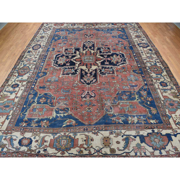 11'3" x 15'3" Vintage Hand Knotted Red Wool Rectangle Oriental Rug - MOA10278057