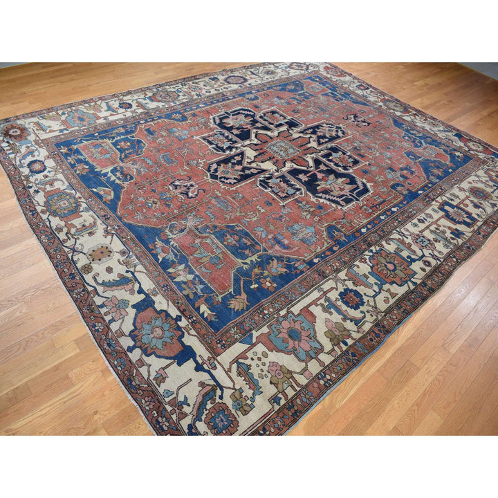 11'3" x 15'3" Vintage Hand Knotted Red Wool Rectangle Oriental Rug - MOA10278057