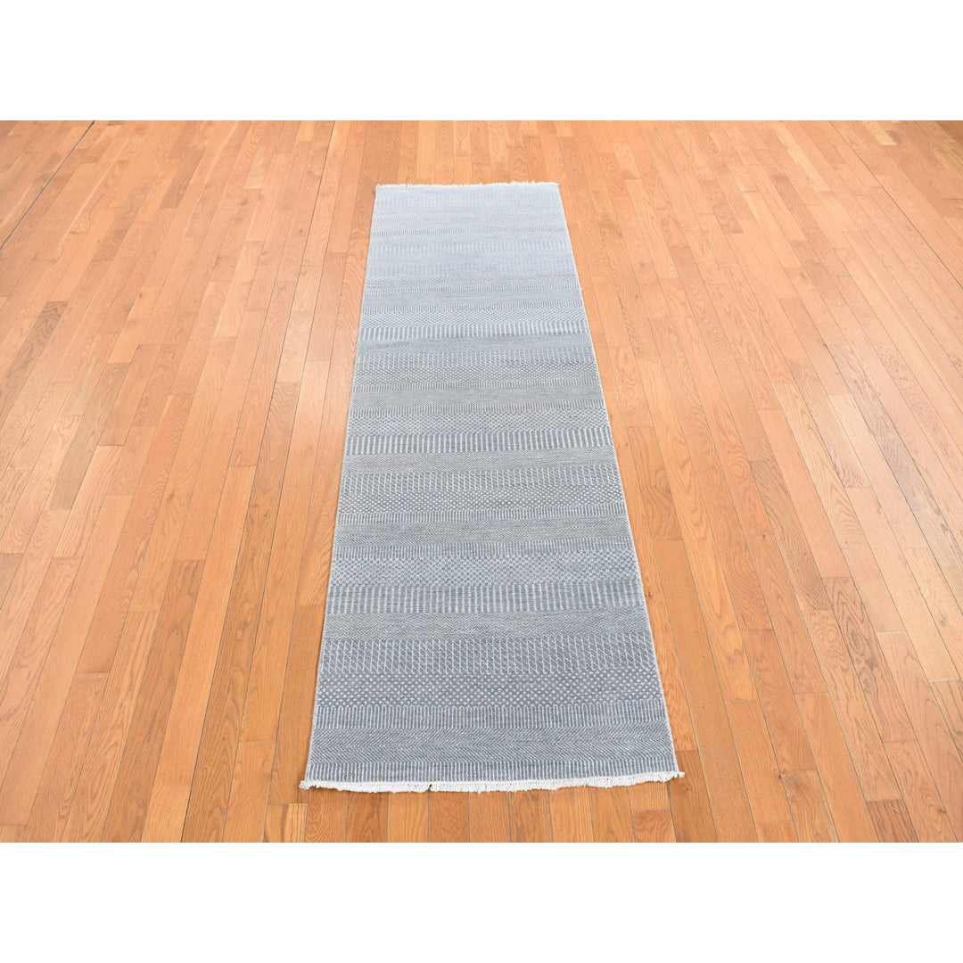 2'7" x 8'0" New Hand Knotted Grey Wool Runner Oriental Rug - MOA10278080