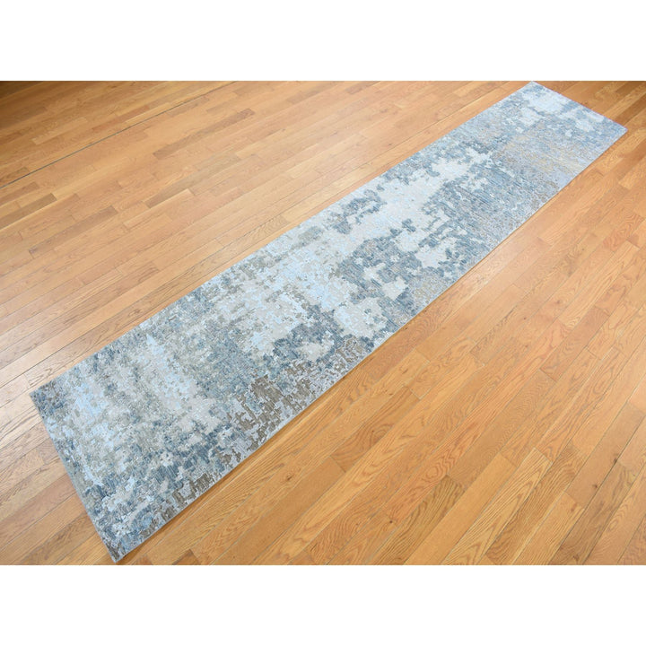 2'6" x 12'1" New Hand Knotted Blue Wool Runner Oriental Rug - MOA10278093