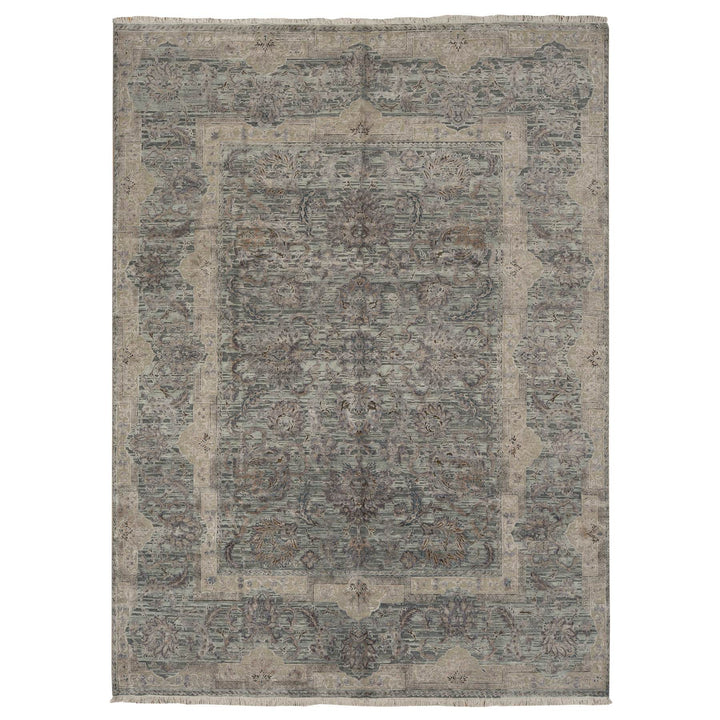 8'10" x 11'10" New Hand Knotted Green Wool & Silk Rectangle Oriental Rug - MOA10278111