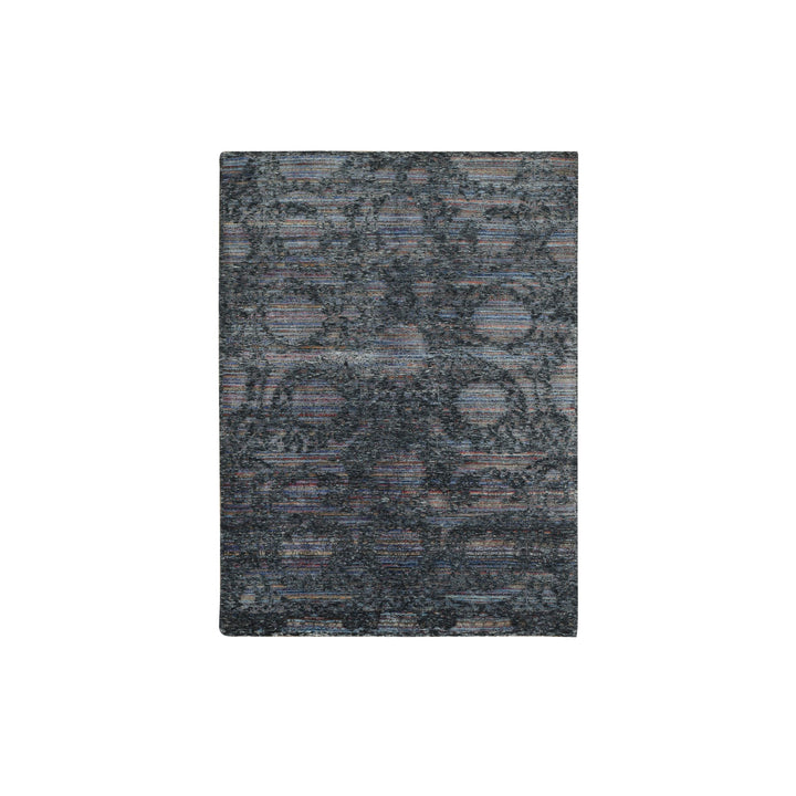 5'9" x 7'10" New Hand Knotted Black Wool & Silk Rectangle Oriental Rug - MOA10278112