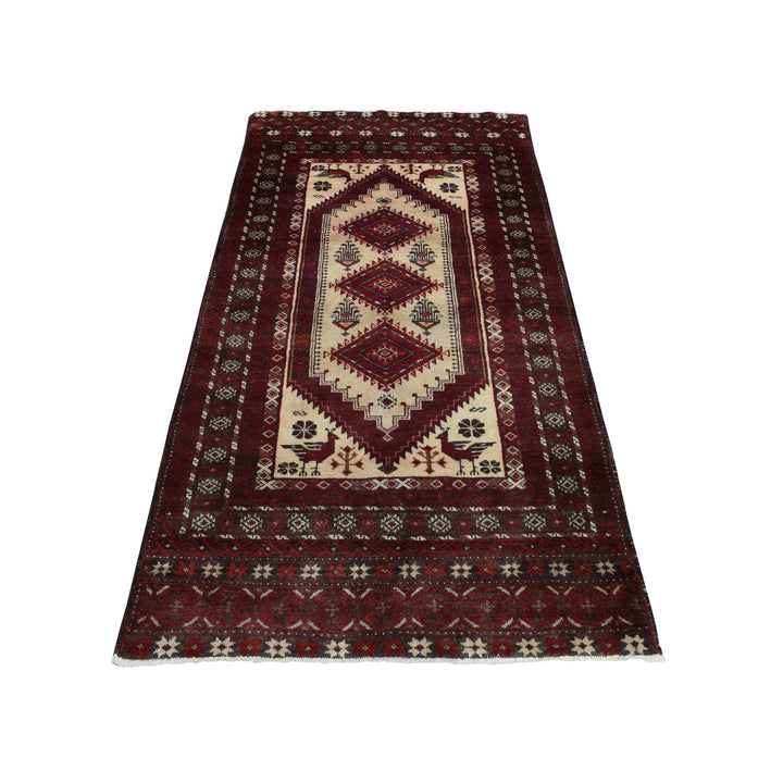 3'7" x 7'1" Vintage Hand Knotted Red Wool Runner Oriental Rug - MOA10278118