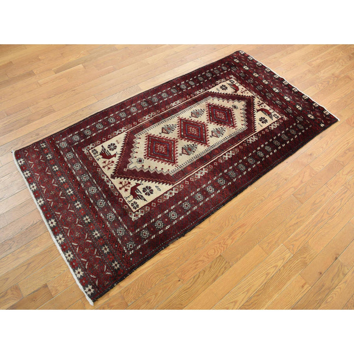 3'7" x 7'1" Vintage Hand Knotted Red Wool Runner Oriental Rug - MOA10278118