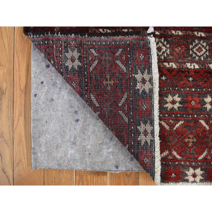 3'7" x 7'1" Vintage Hand Knotted Red Wool Runner Oriental Rug - MOA10278118