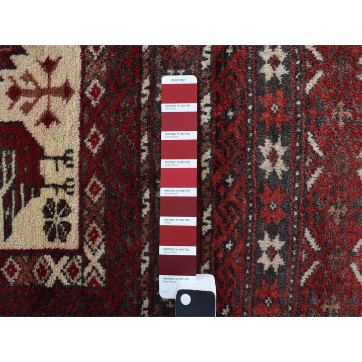 3'7" x 7'1" Vintage Hand Knotted Red Wool Runner Oriental Rug - MOA10278118
