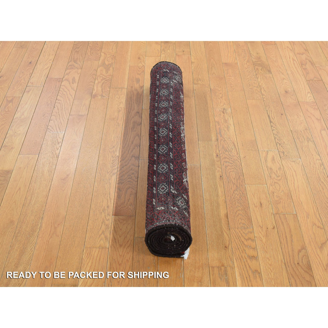 3'7" x 7'1" Vintage Hand Knotted Red Wool Runner Oriental Rug - MOA10278118