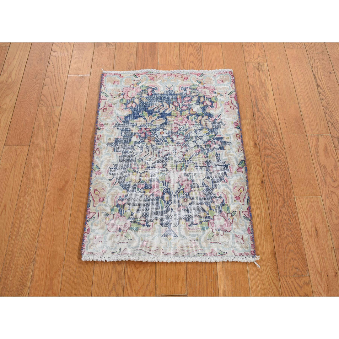 1'7" x 2'2" Vintage Hand Knotted Blue Wool Rectangle Oriental Rug - MOA10278120