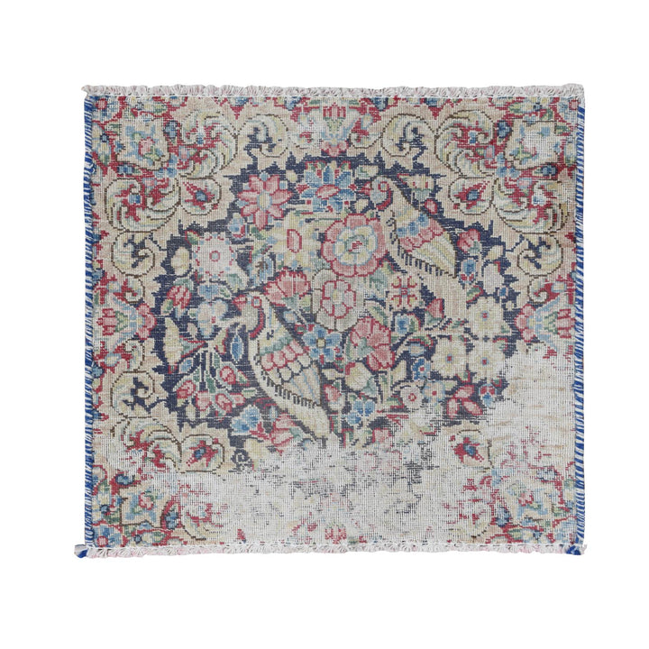 1'5" x 1'6" Vintage Hand Knotted Blue Wool Square Oriental Rug - MOA10278121
