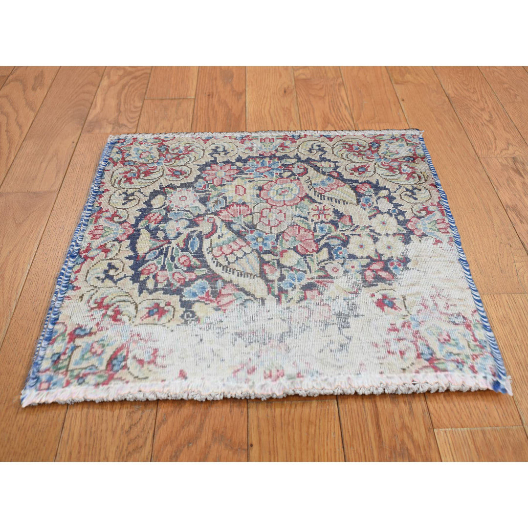 1'5" x 1'6" Vintage Hand Knotted Blue Wool Square Oriental Rug - MOA10278121