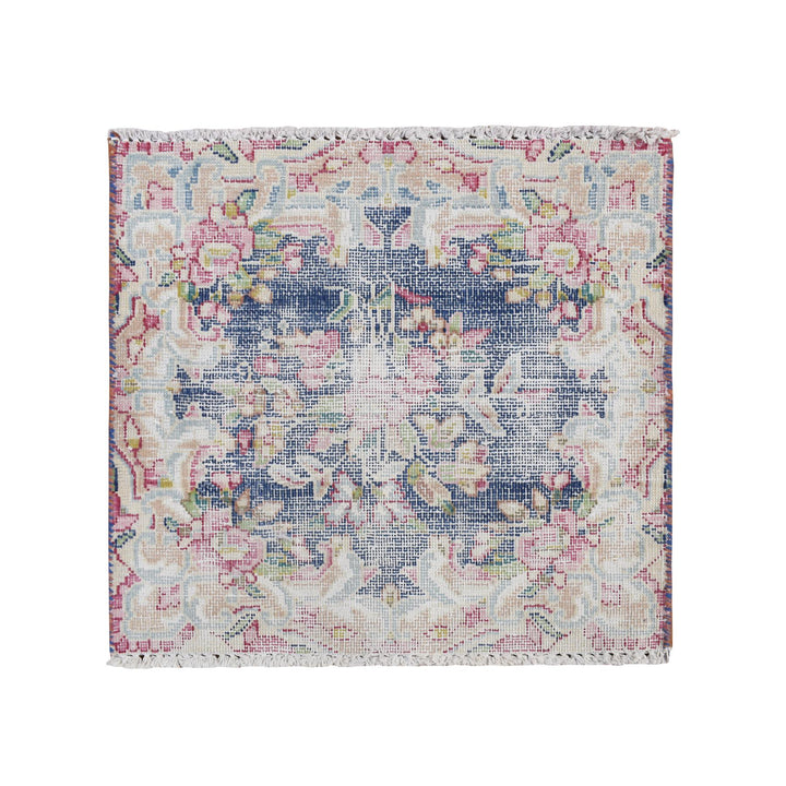 1'6" x 1'7" Vintage Hand Knotted Blue Wool Square Oriental Rug - MOA10278122