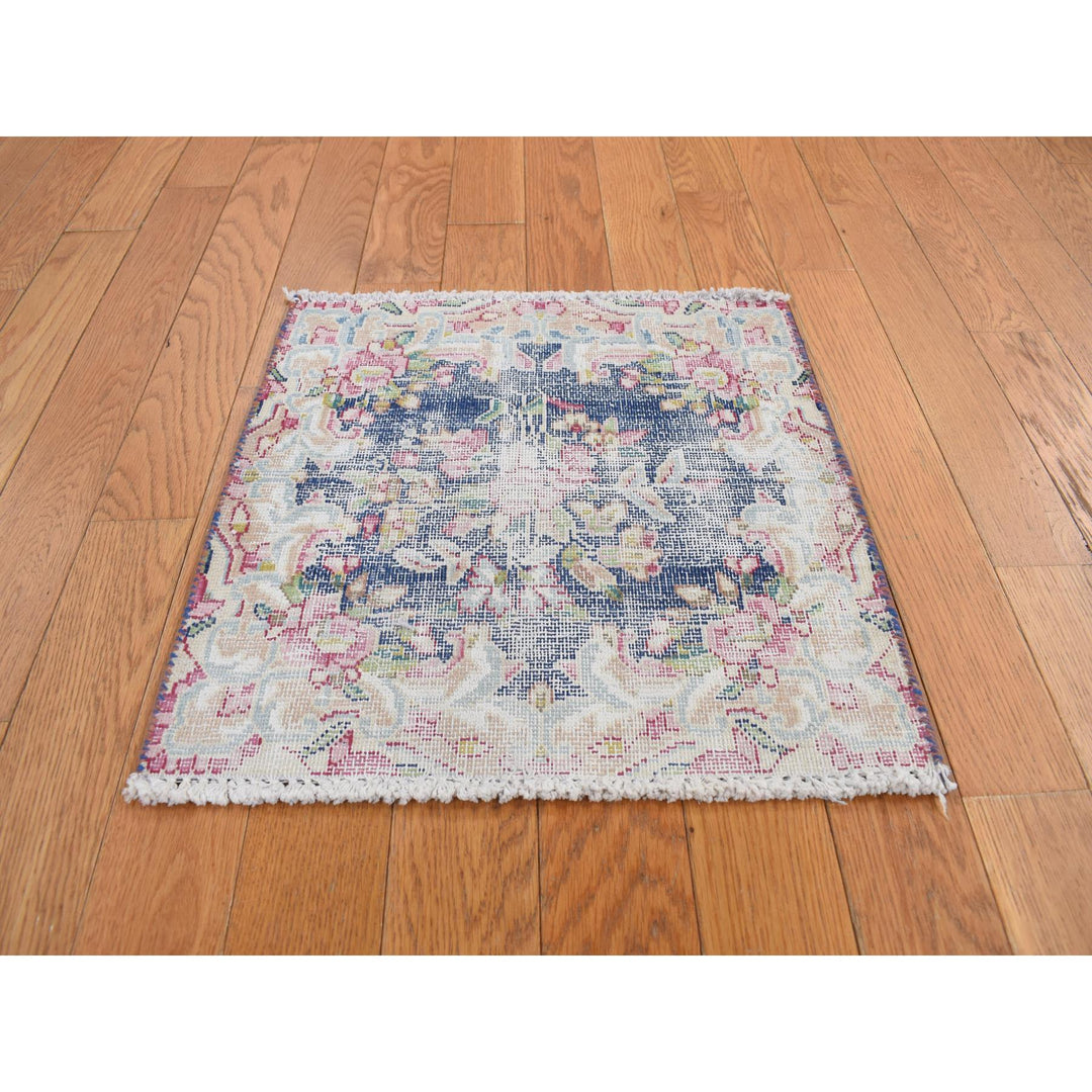 1'6" x 1'7" Vintage Hand Knotted Blue Wool Square Oriental Rug - MOA10278122