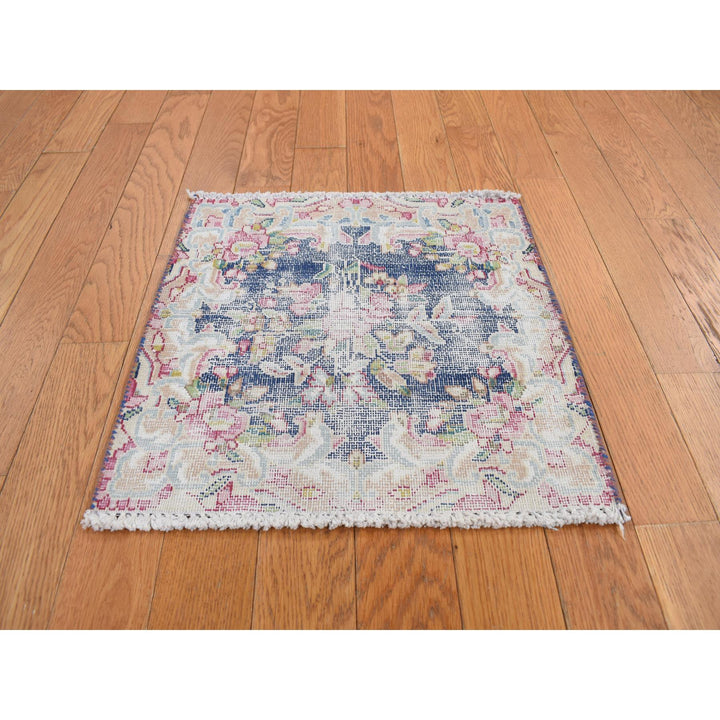 1'6" x 1'7" Vintage Hand Knotted Blue Wool Square Oriental Rug - MOA10278122