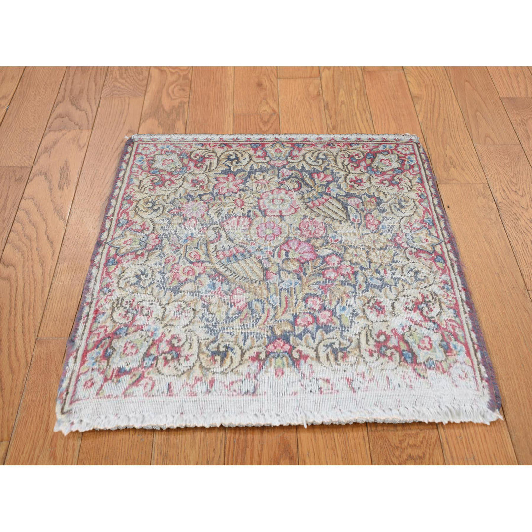 1'8" x 1'9" Vintage Hand Knotted Blue Wool Square Oriental Rug - MOA10278124