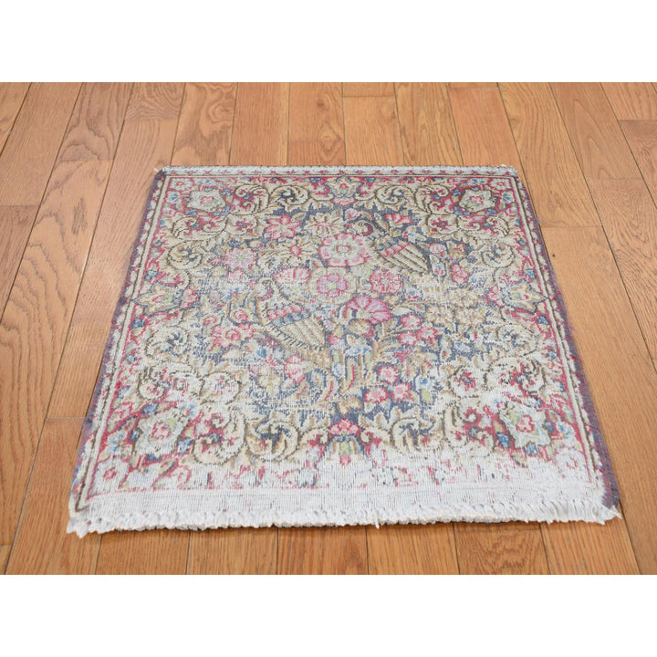 1'8" x 1'9" Vintage Hand Knotted Blue Wool Square Oriental Rug - MOA10278124