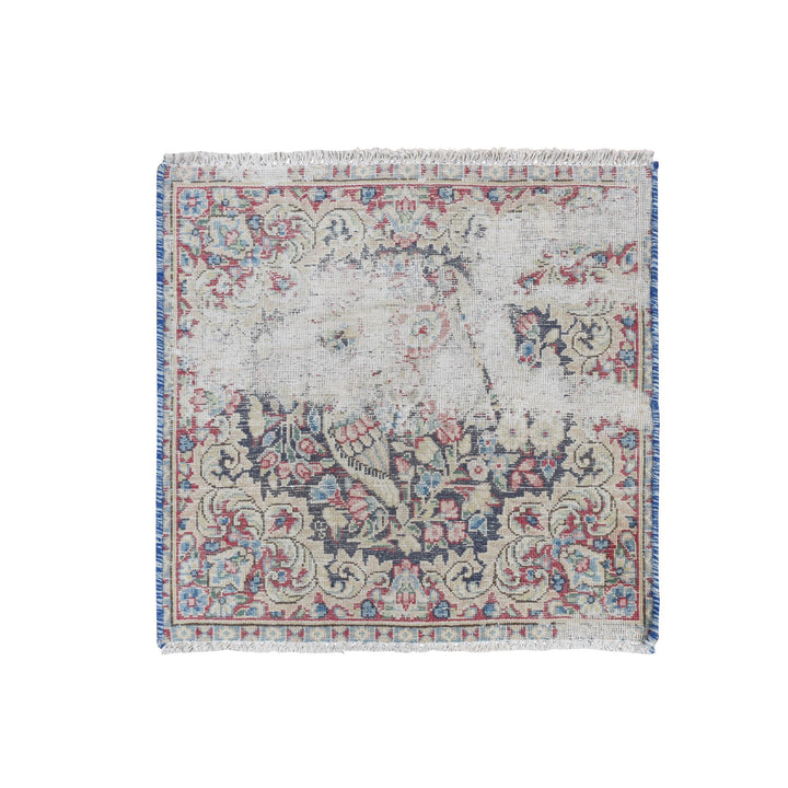 1'7" x 1'8" Vintage Hand Knotted Blue Wool Square Oriental Rug - MOA10278125