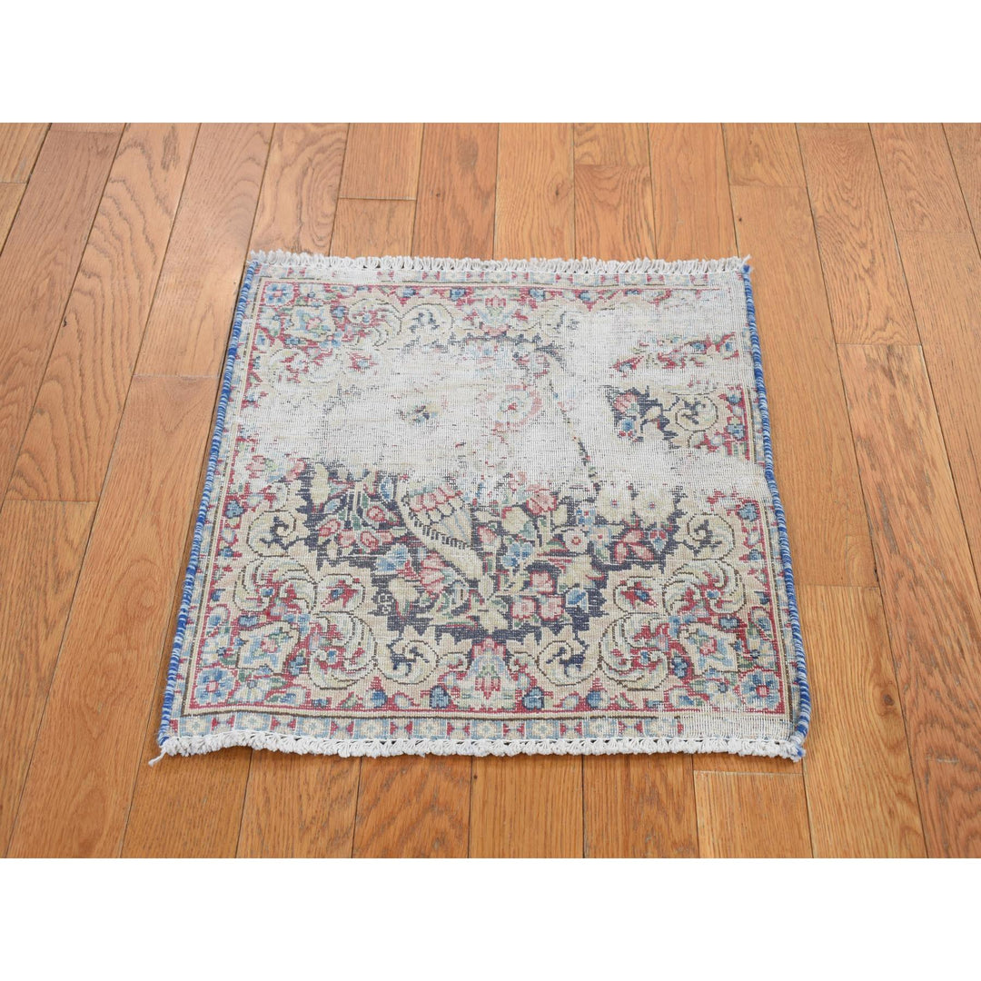 1'7" x 1'8" Vintage Hand Knotted Blue Wool Square Oriental Rug - MOA10278125