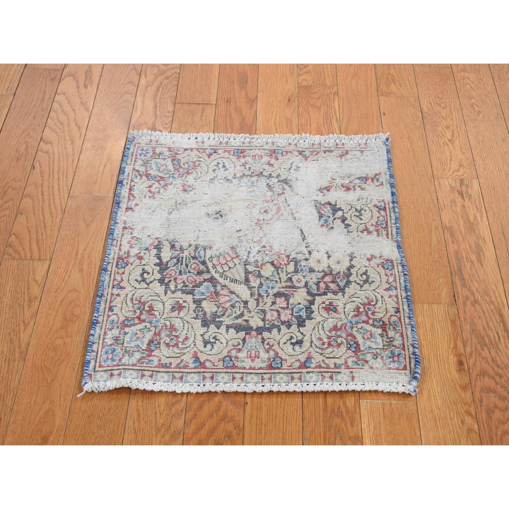 1'7" x 1'8" Vintage Hand Knotted Blue Wool Square Oriental Rug - MOA10278125