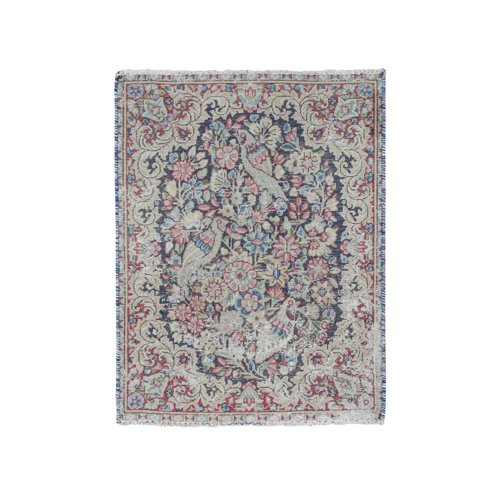 1'7" x 2'2" Vintage Hand Knotted Blue Wool Rectangle Oriental Rug - MOA10278126