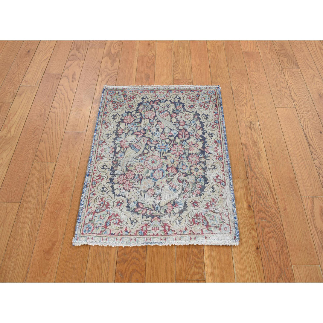1'7" x 2'2" Vintage Hand Knotted Blue Wool Rectangle Oriental Rug - MOA10278126