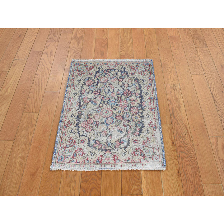 1'7" x 2'2" Vintage Hand Knotted Blue Wool Rectangle Oriental Rug - MOA10278126