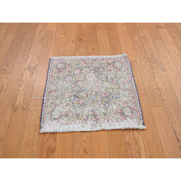 1'9" x 1'9" Vintage Hand Knotted Blue Wool Square Oriental Rug - MOA10278127