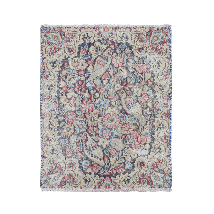 1'6" x 2'0" Vintage Hand Knotted Blue Wool Rectangle Oriental Rug - MOA10278128
