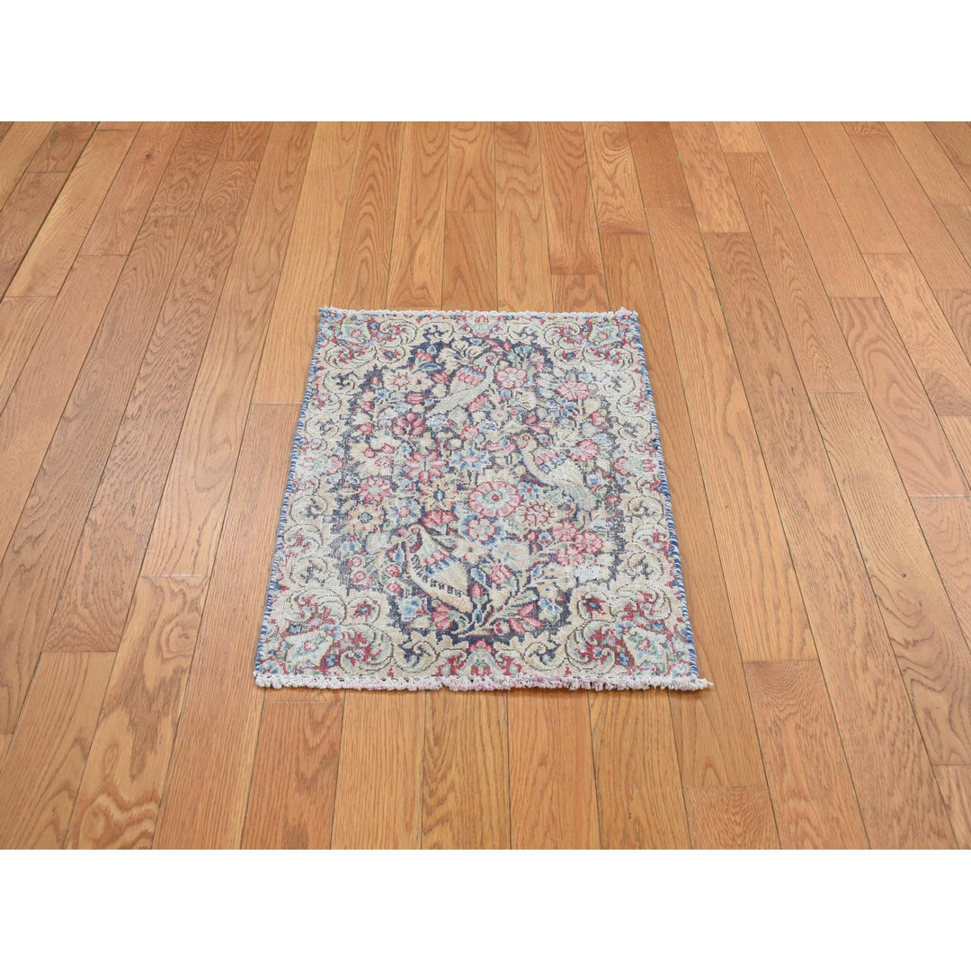 1'6" x 2'0" Vintage Hand Knotted Blue Wool Rectangle Oriental Rug - MOA10278128