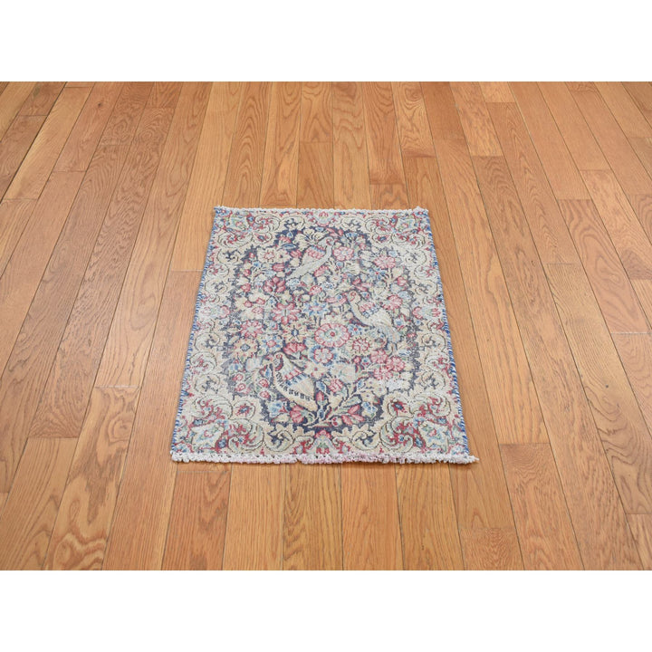 1'6" x 2'0" Vintage Hand Knotted Blue Wool Rectangle Oriental Rug - MOA10278128