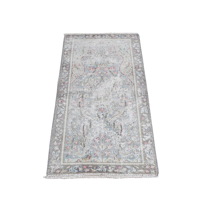 1'10" x 3'7" Vintage Hand Knotted Blue Wool Rectangle Oriental Rug - MOA10278134
