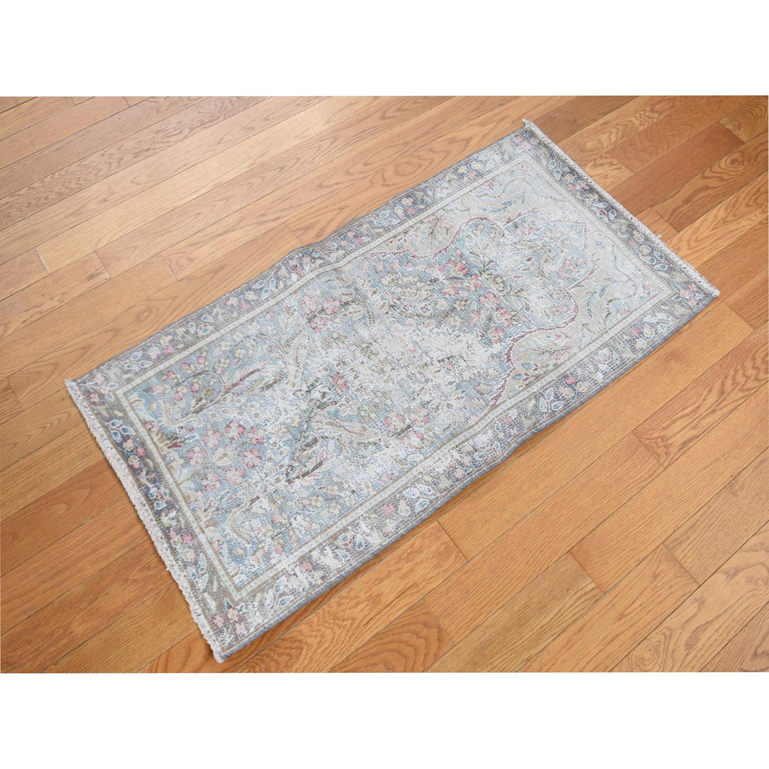 1'10" x 3'7" Vintage Hand Knotted Blue Wool Rectangle Oriental Rug - MOA10278134