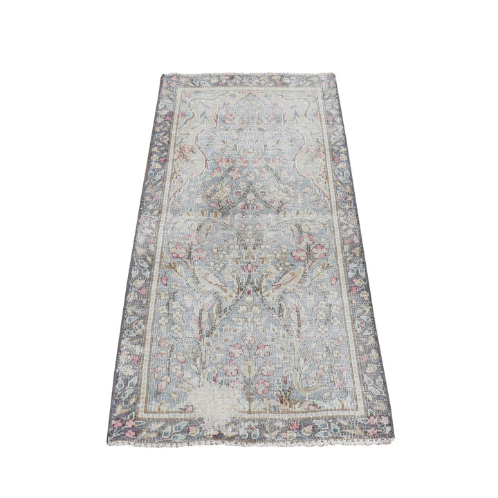 1'9" x 3'7" Vintage Hand Knotted Blue Wool Rectangle Oriental Rug - MOA10278135