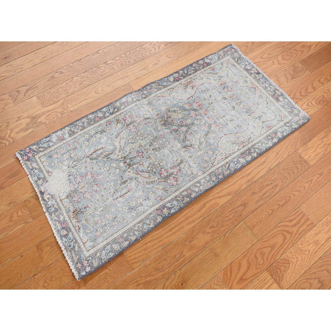 1'9" x 3'7" Vintage Hand Knotted Blue Wool Rectangle Oriental Rug - MOA10278135