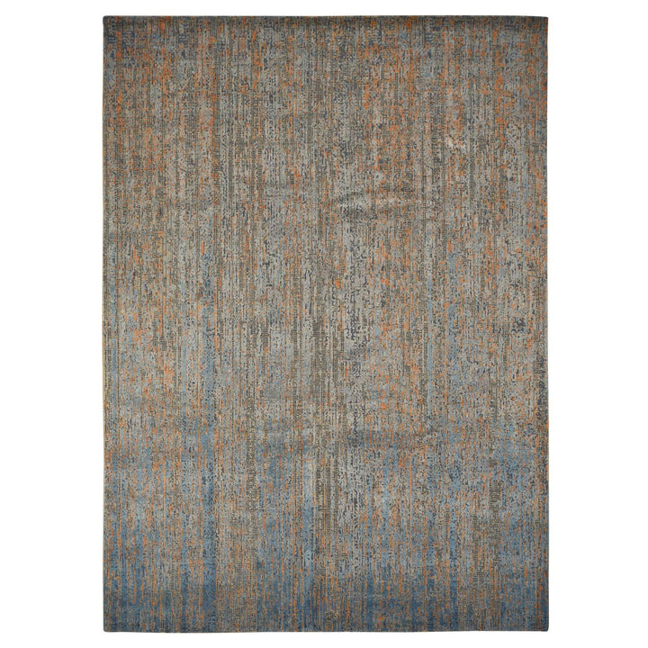 8'10" x 12'2" New Hand Knotted Blue Wool & Silk Rectangle Oriental Rug - MOA10278142