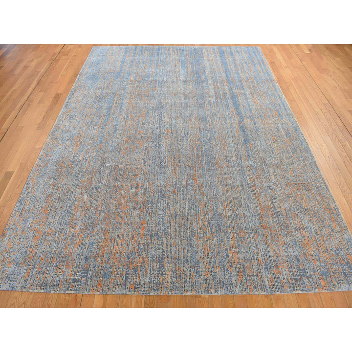 8'10" x 12'2" New Hand Knotted Blue Wool & Silk Rectangle Oriental Rug - MOA10278142