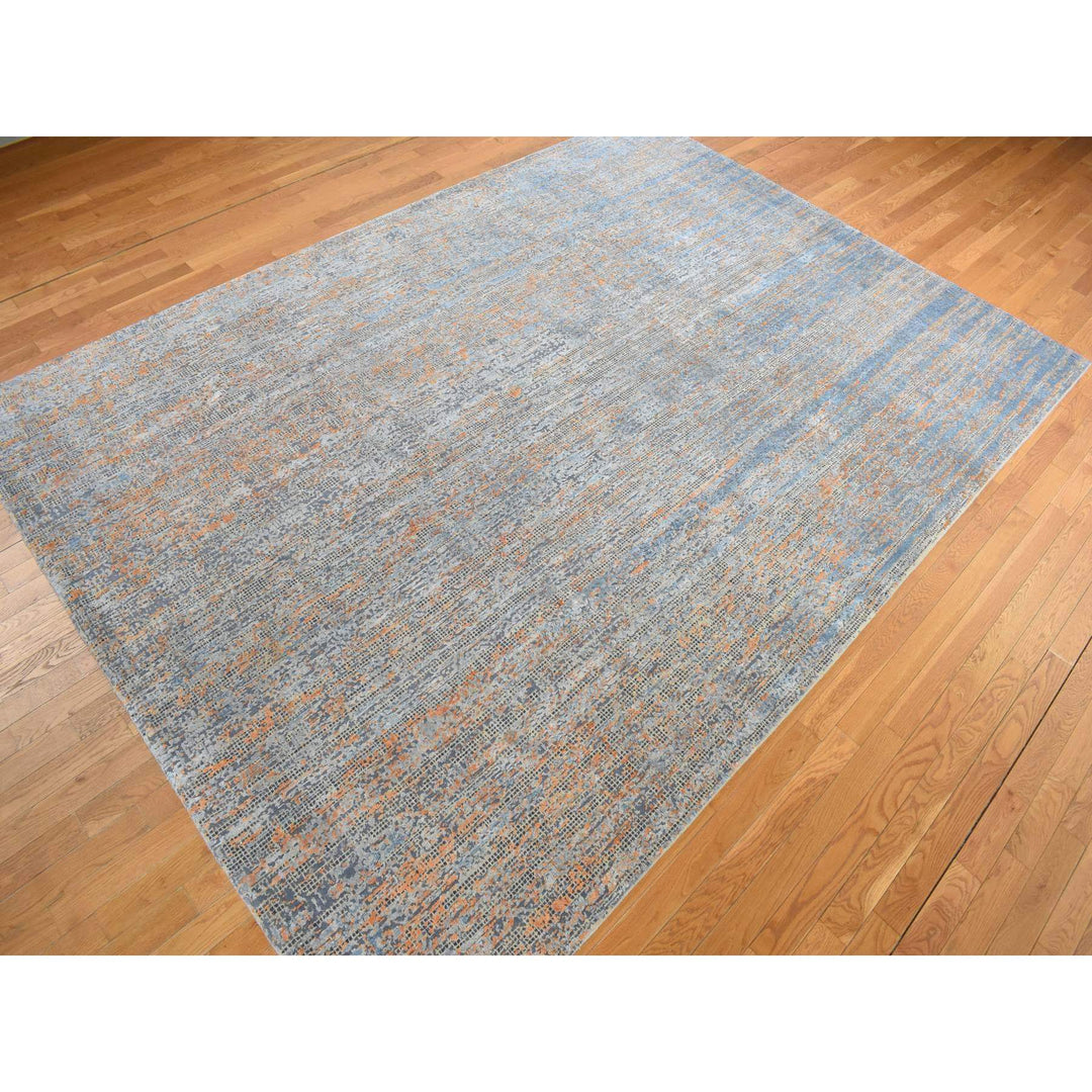 8'10" x 12'2" New Hand Knotted Blue Wool & Silk Rectangle Oriental Rug - MOA10278142