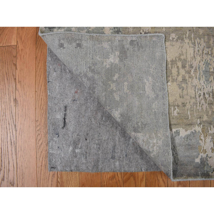 9'0" x 11'7" New Hand Knotted Grey Wool & Silk Rectangle Oriental Rug - MOA10278146