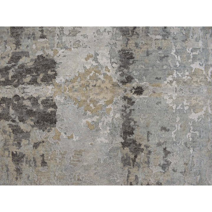 9'0" x 11'7" New Hand Knotted Grey Wool & Silk Rectangle Oriental Rug - MOA10278146