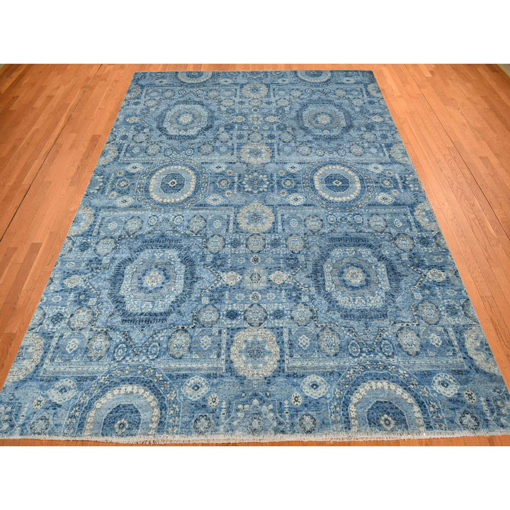 9'0" x 12'4" New Hand Knotted Blue Silk Rectangle Oriental Rug - MOA10278147