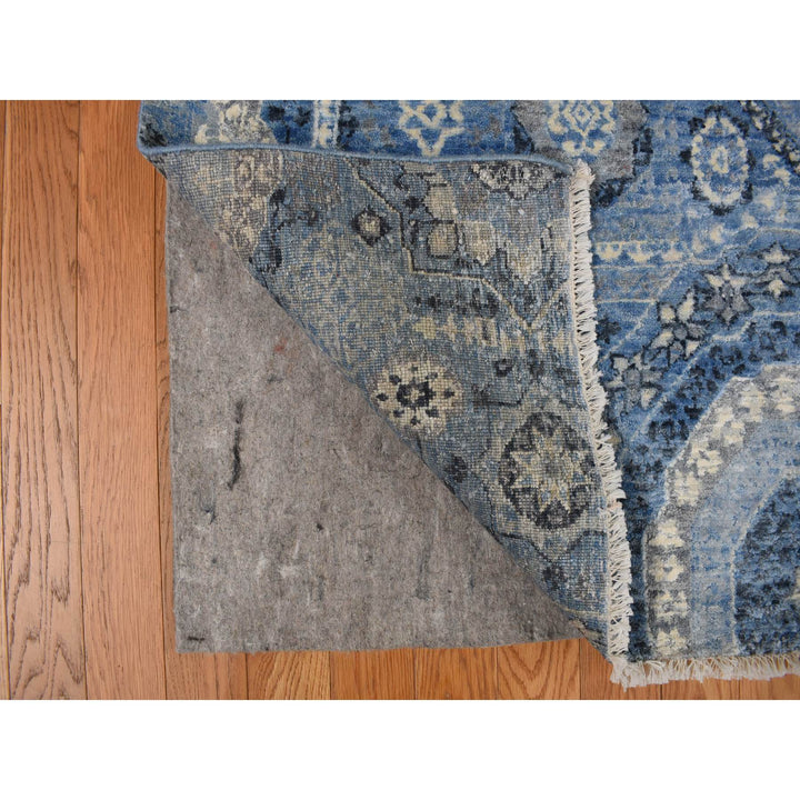 9'0" x 12'4" New Hand Knotted Blue Silk Rectangle Oriental Rug - MOA10278147