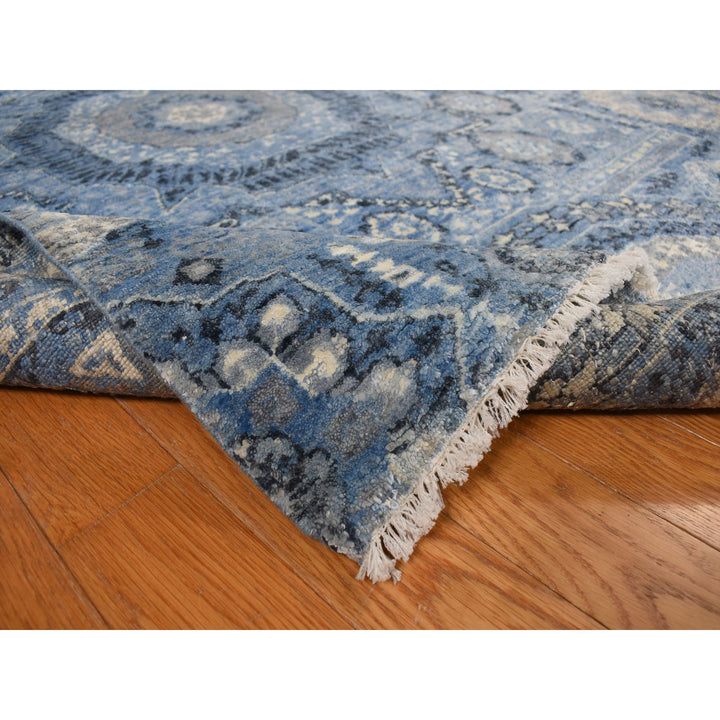 9'0" x 12'4" New Hand Knotted Blue Silk Rectangle Oriental Rug - MOA10278147