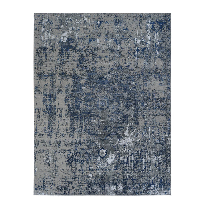 9'0" x 12'0" New Hand Knotted Blue Wool & Silk Rectangle Oriental Rug - MOA10278154