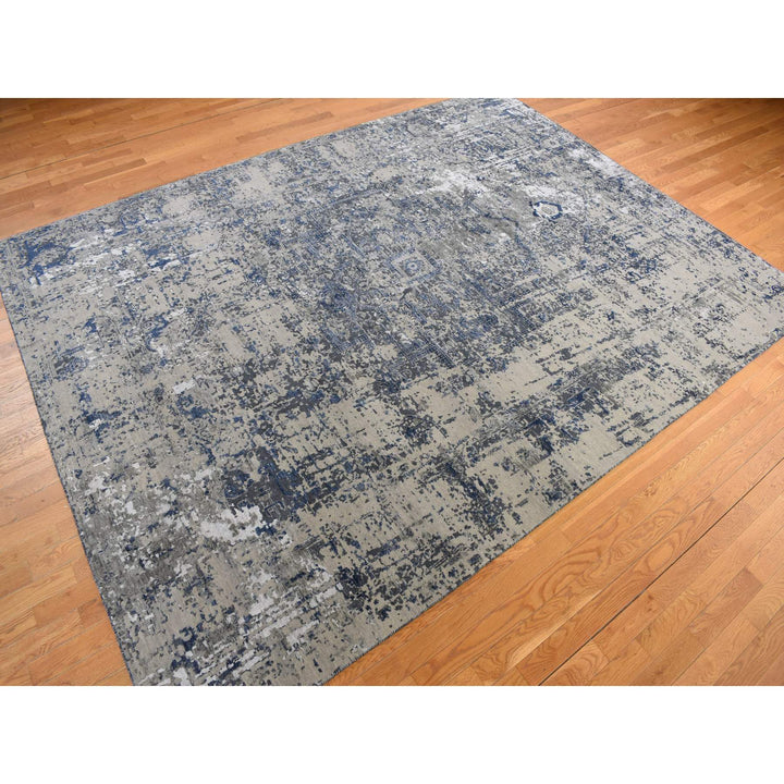 9'0" x 12'0" New Hand Knotted Blue Wool & Silk Rectangle Oriental Rug - MOA10278154